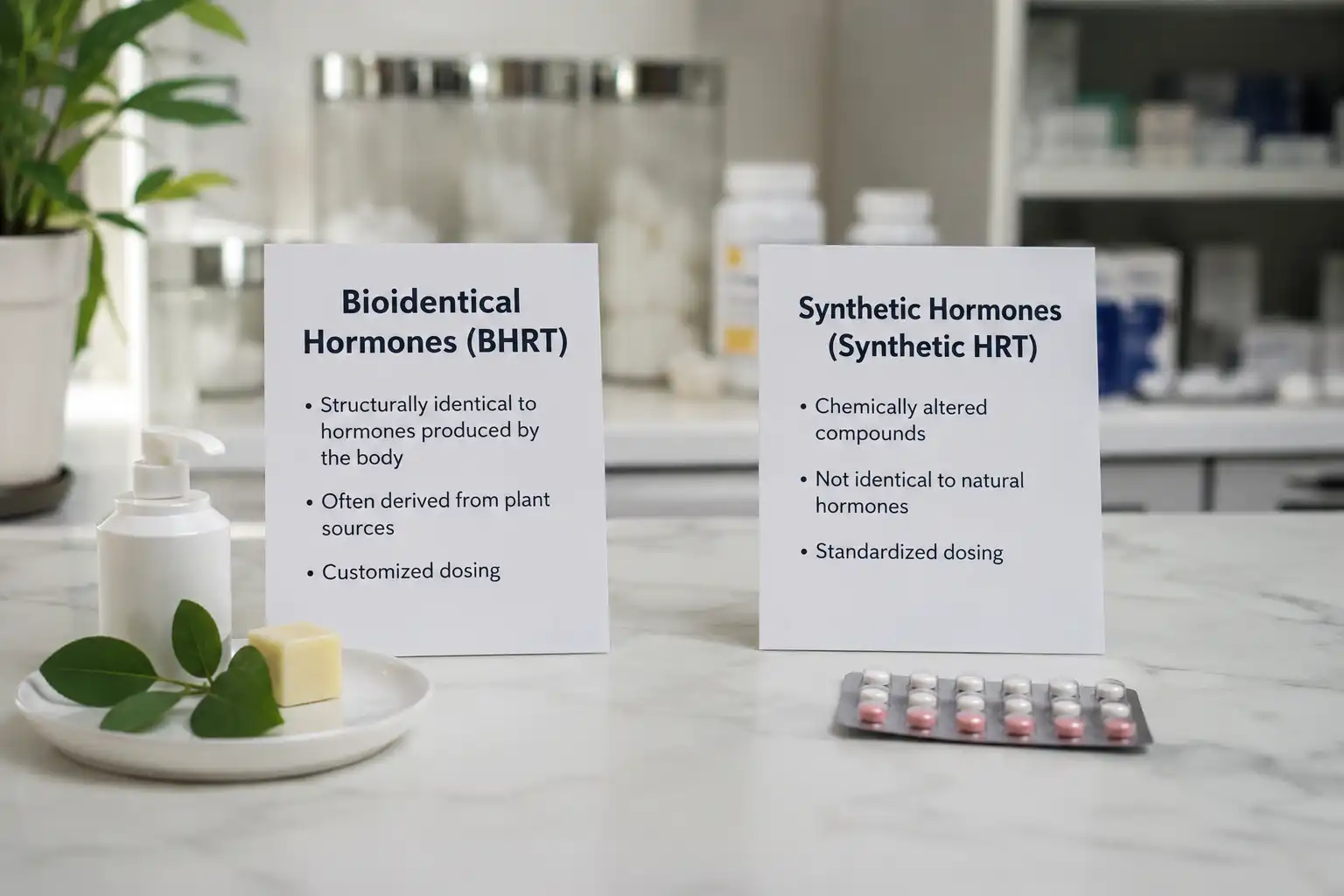 Bioidentical Hormones vs. Synthetic HRT-What’s the Difference Bioidentical Hormones vs. Synthetic HRT: What's the Difference?